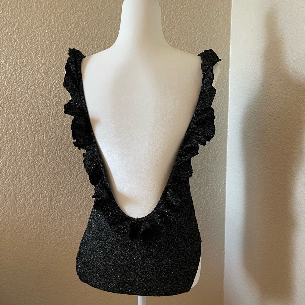 Sezane Shimmering Black Ruffle One Piece - Picture 9 of 9